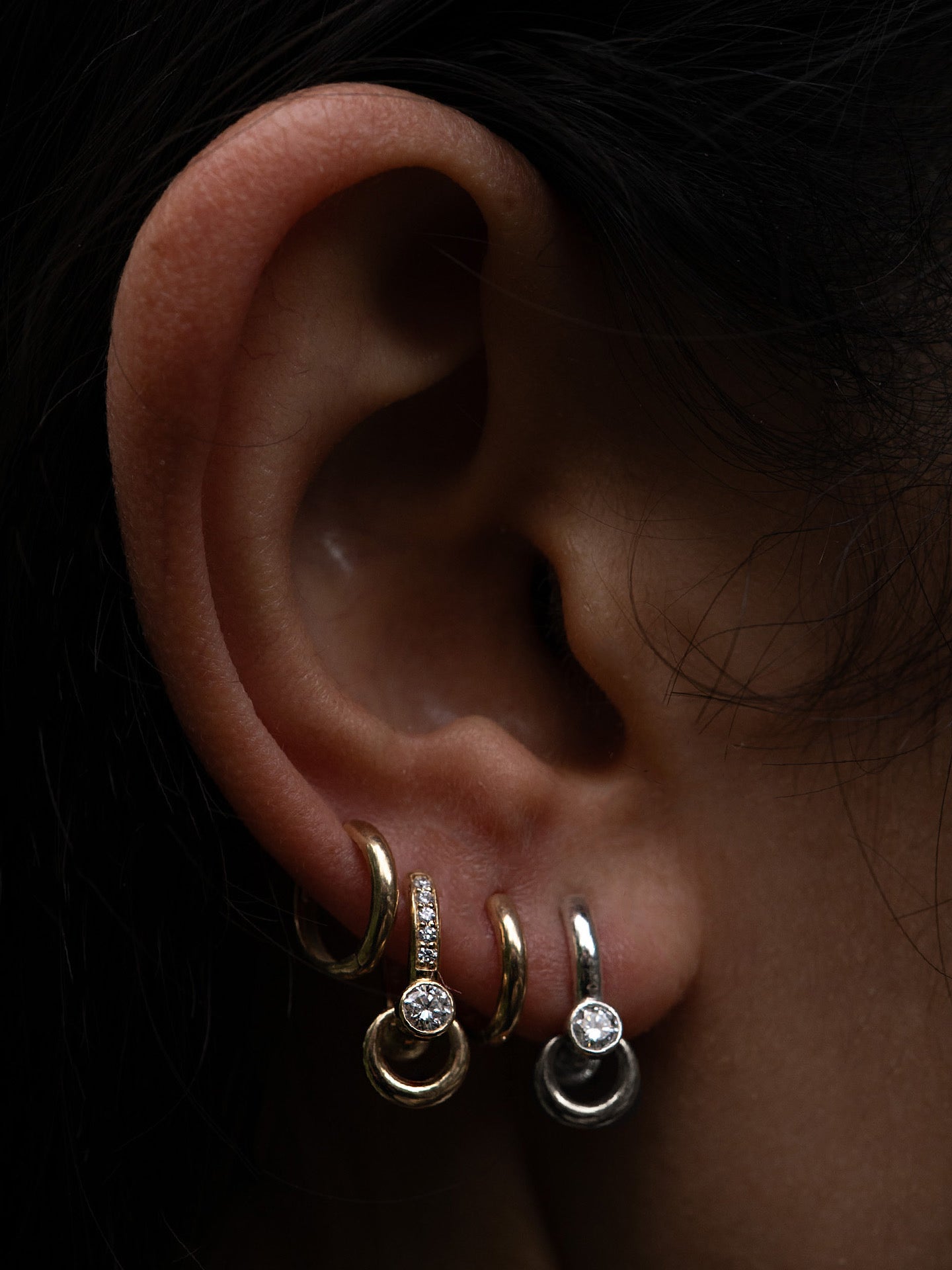 Pierced Duo Gemstone Barbell Huggies