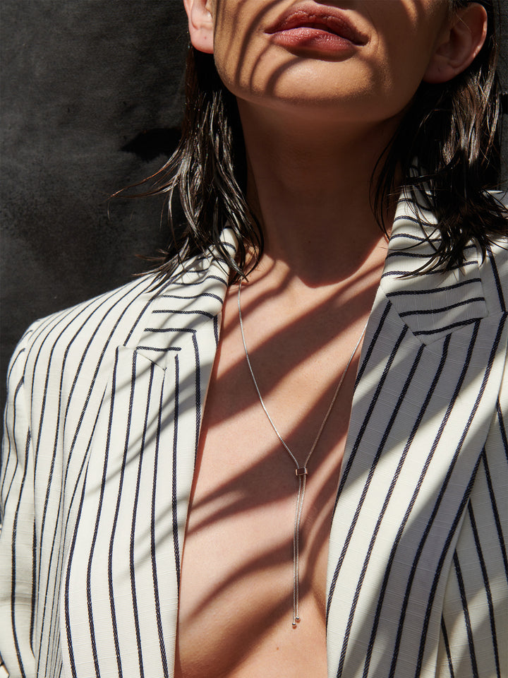 Sterling SIlver Bolo Pendant Necklace pictured  on model