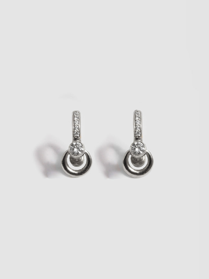 Pierced Duo Gemstone Pave Barbell Huggies