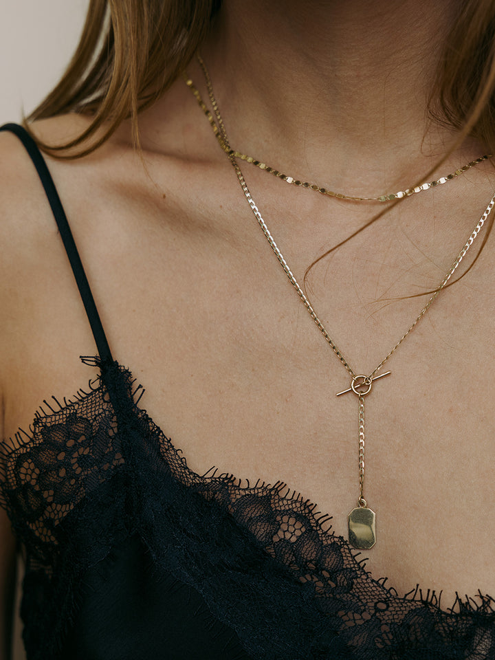 Octagonal ID Toggle Lariat Necklace