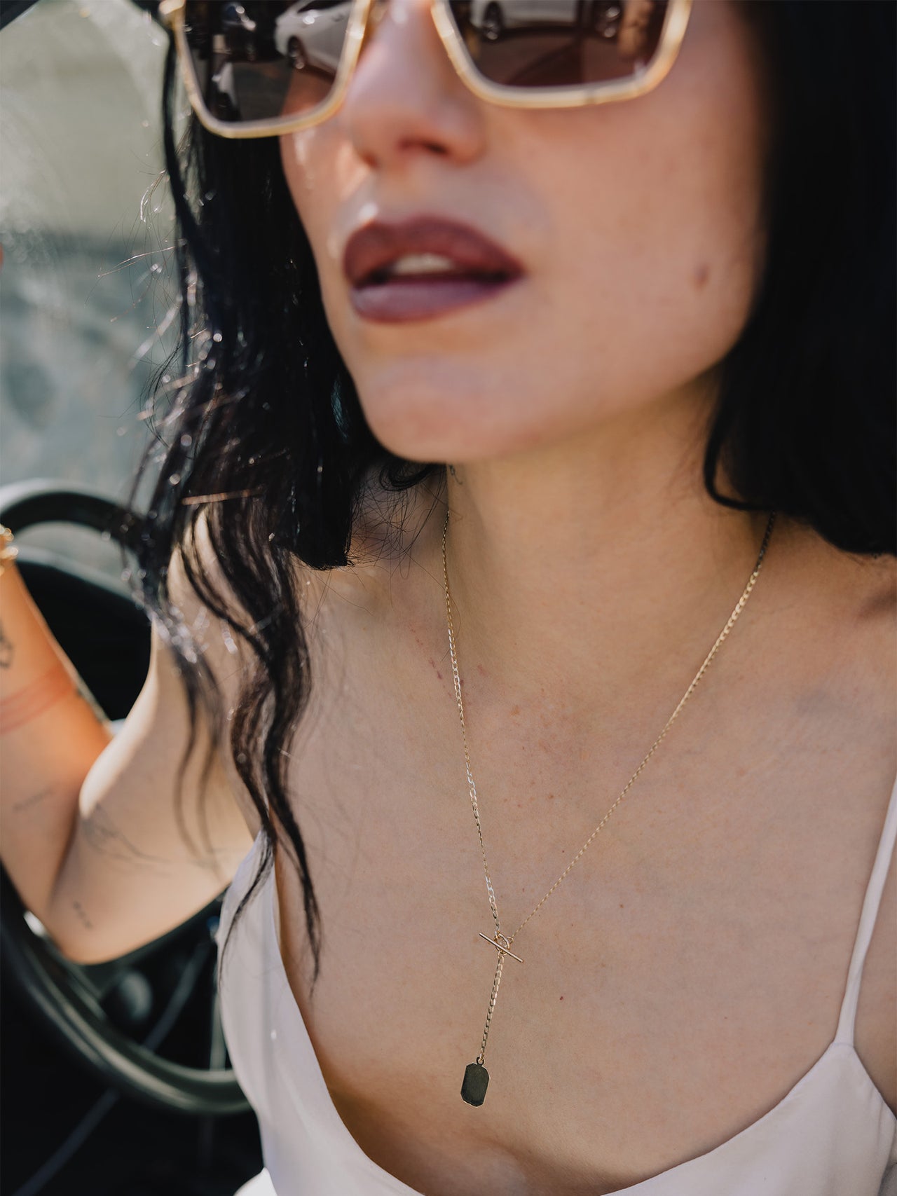 Octagonal ID Toggle Lariat Necklace