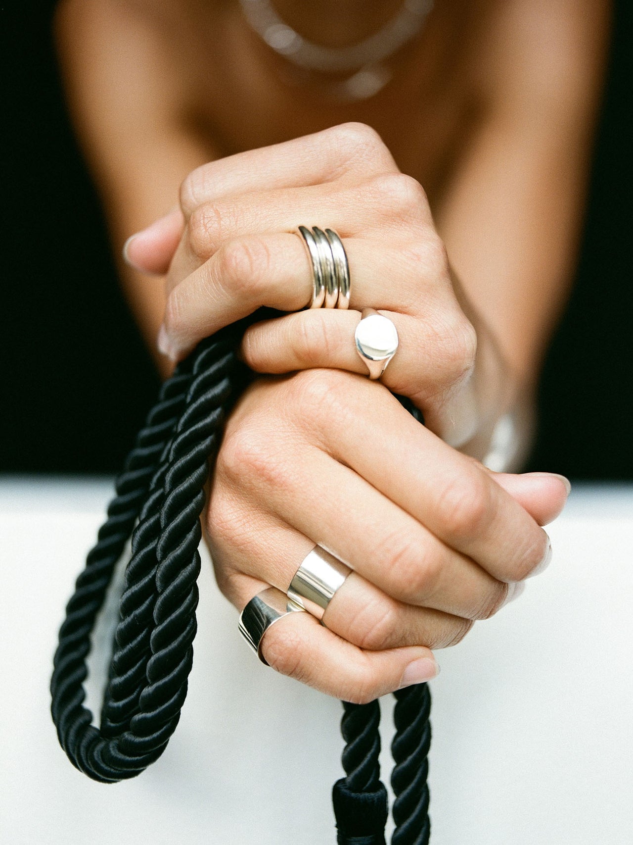 Sterling Silver Signet Ring pictured on models pinky finger.