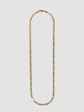 14kt Yellow Gold Solid Figaro Chain Necklace pictured on light grey background.