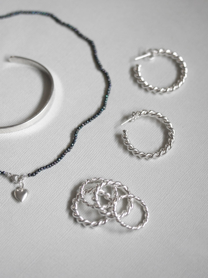 Hand-Twisted Spiral Rope Ring Set