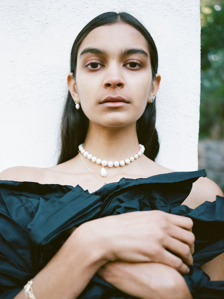 14kt Yellow Gold Boujee Pearl Strand pictured as necklace.