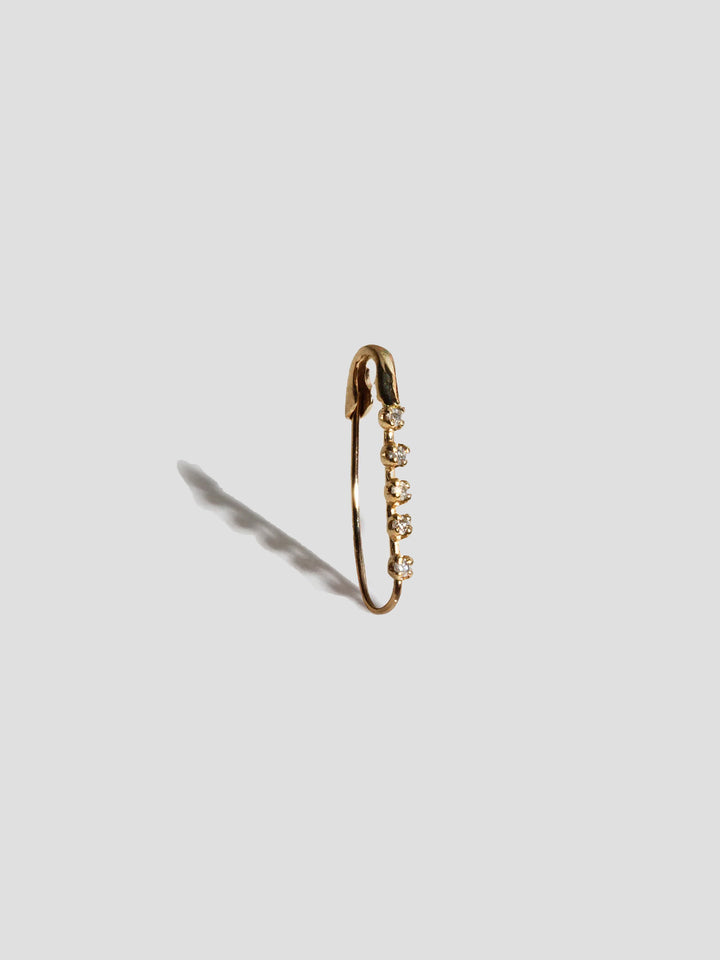 Mini Diamond Prong Safety Pin Earring