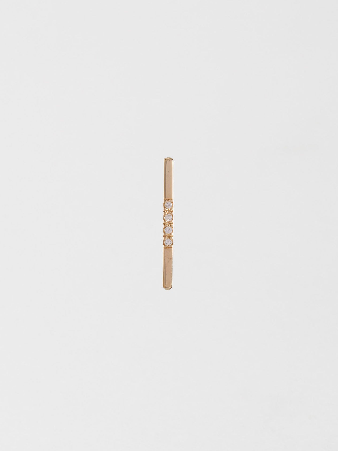 14kt Yellow Gold Diamond Rod Stud Earring pictured on light grey background. Single. 