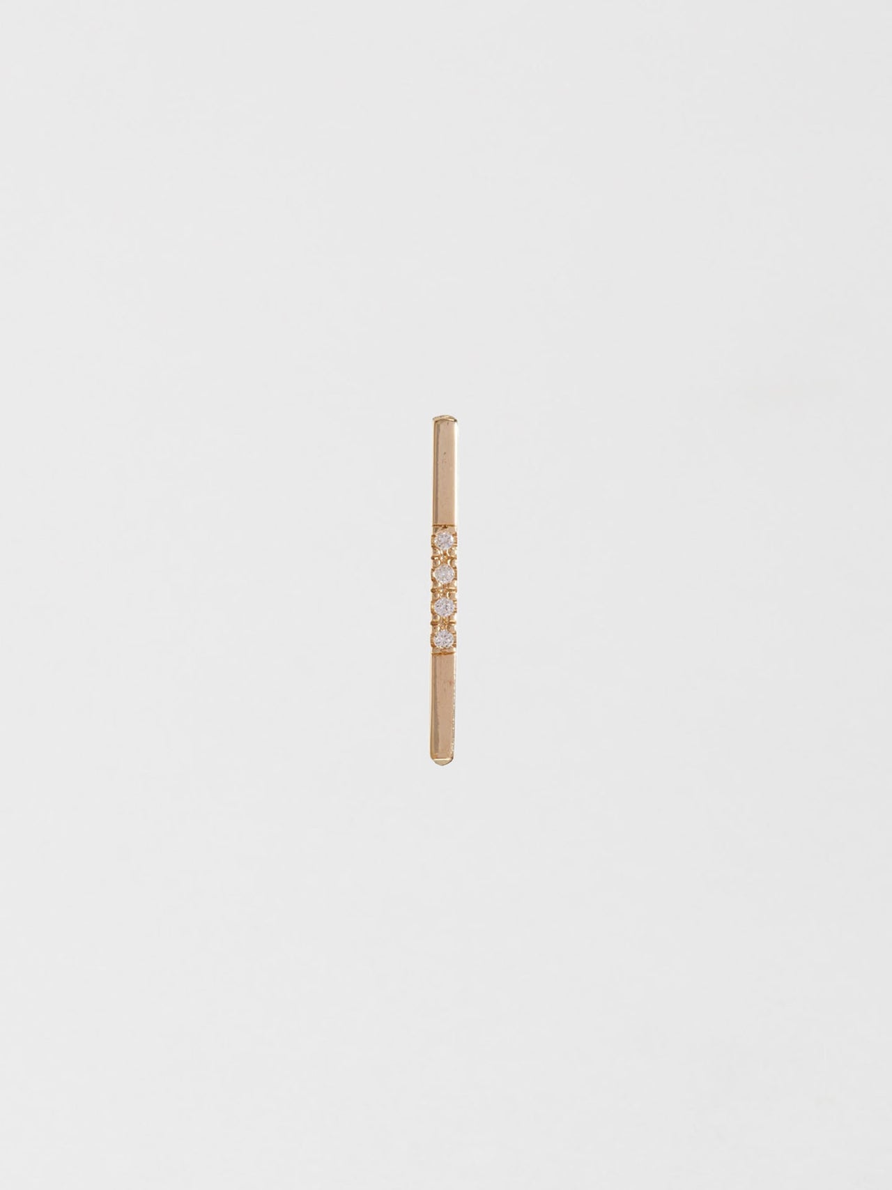 14kt Yellow Gold Diamond Rod Stud Earring pictured on light grey background. Single. 