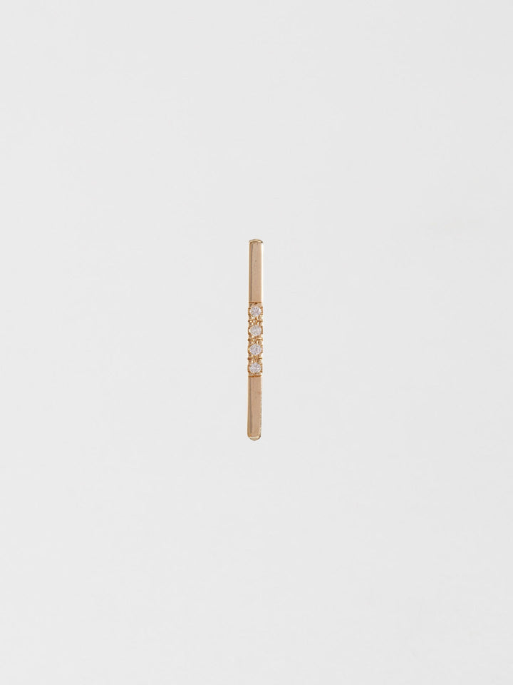 14kt Yellow Gold Diamond Rod Stud Earring pictured on light grey background. Single. 