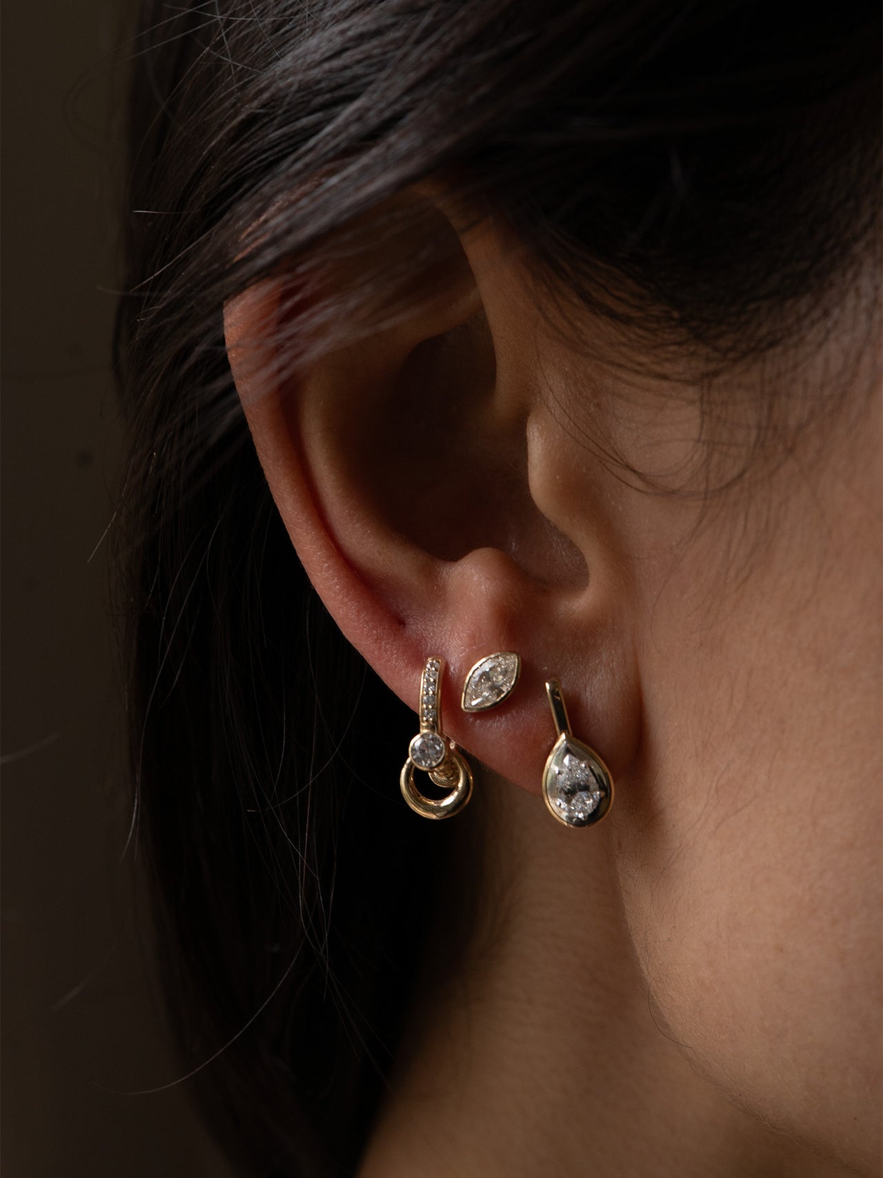 Pierced Duo Gemstone Pave Barbell Huggies