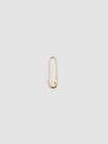 Product shot of the Safety Pin Earring (14Kt Shiny Yellow Gold Safety Pin Earring  Length: 21.35mm) Background: Grey backdrop