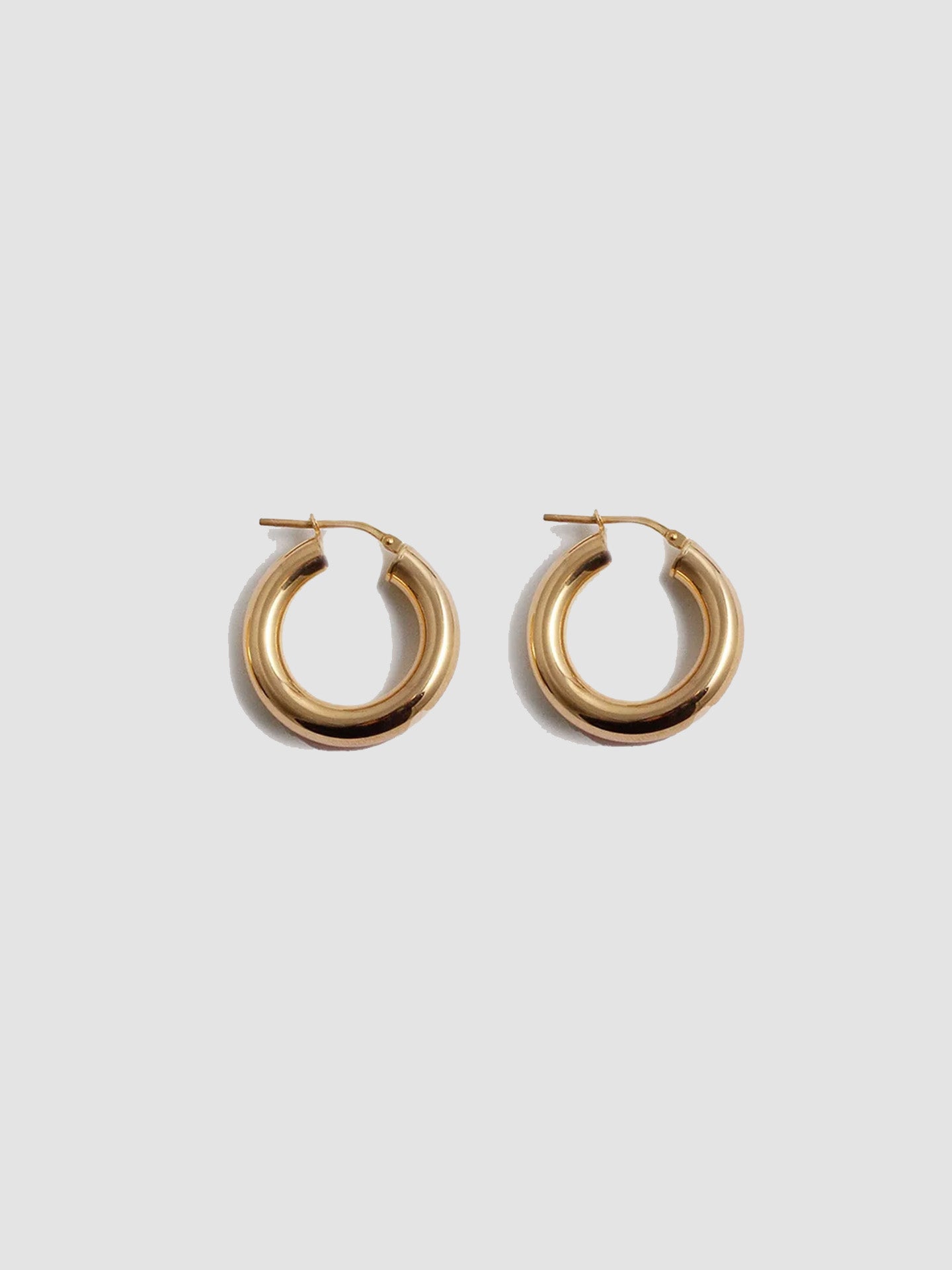 The Tru Hoops - Small (Vermeil Gold). Grey backdrop