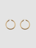 Product Shot of the Tru Hoops in Vermeil gold (Vermeil Hoops 49.5mm diameter 5mm thick) Background: Grey backdrop