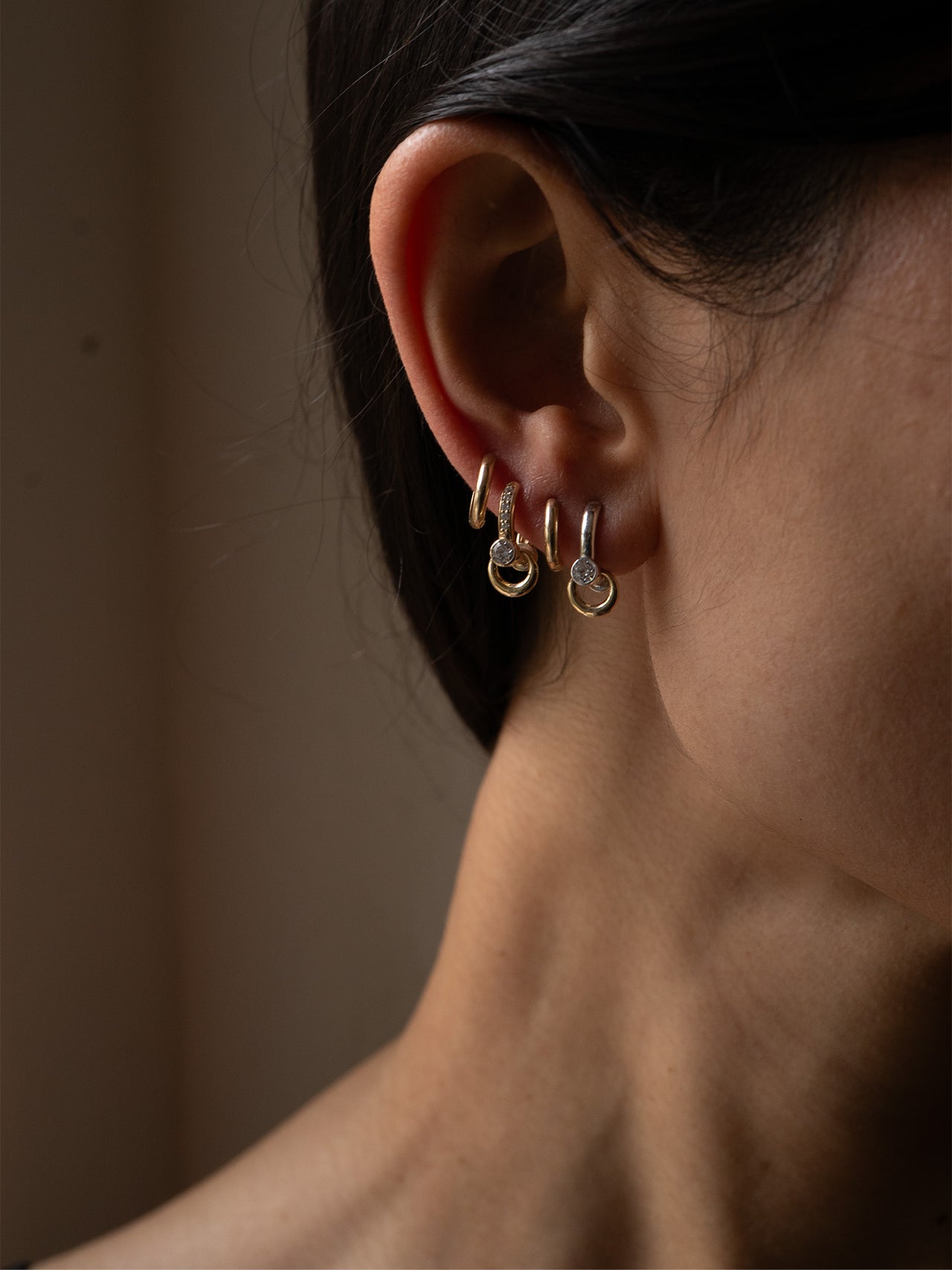 Pierced Duo Gemstone Pave Barbell Huggies