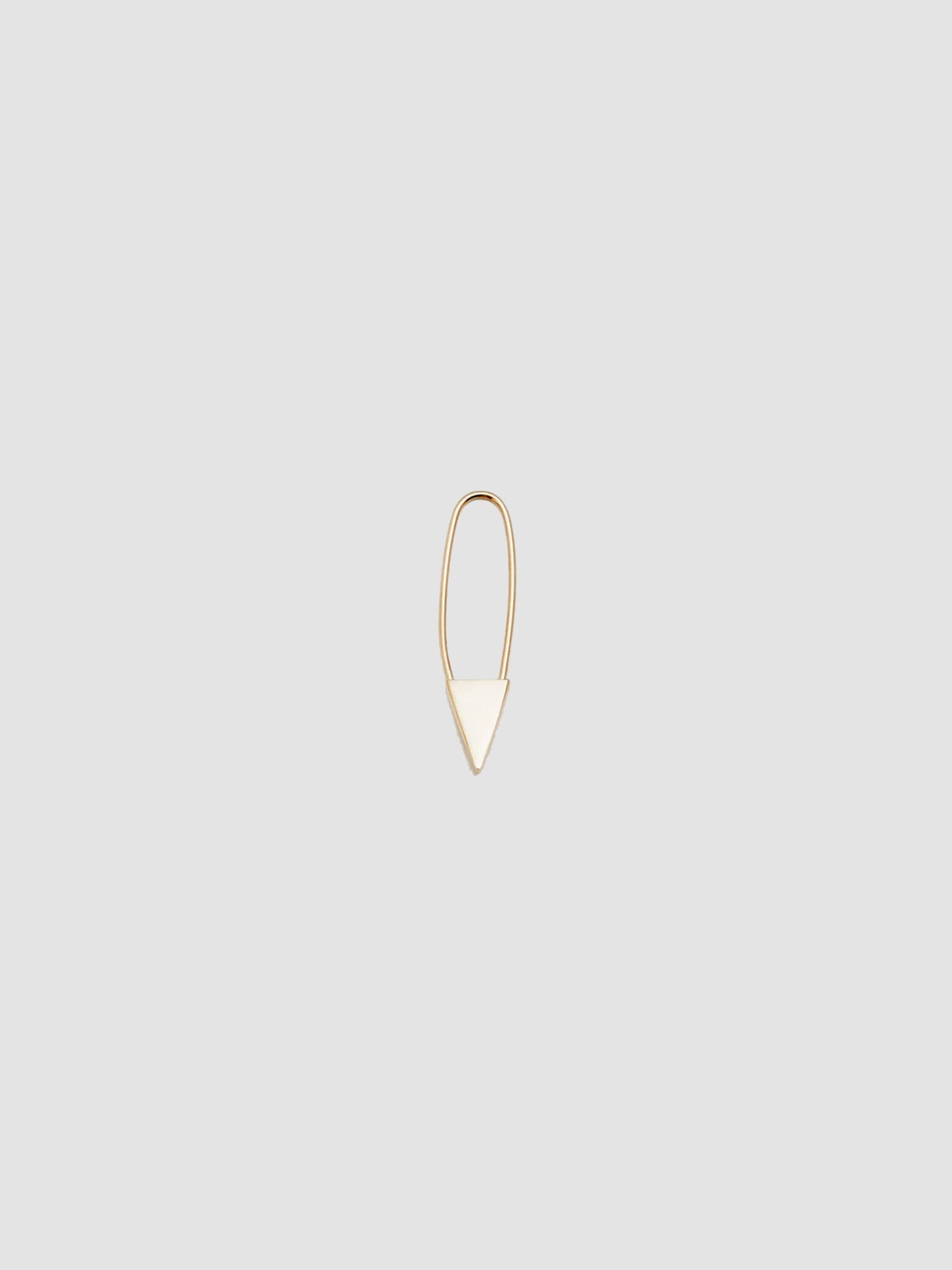 Triangle Safety Pin Earring pictured on light grey background.