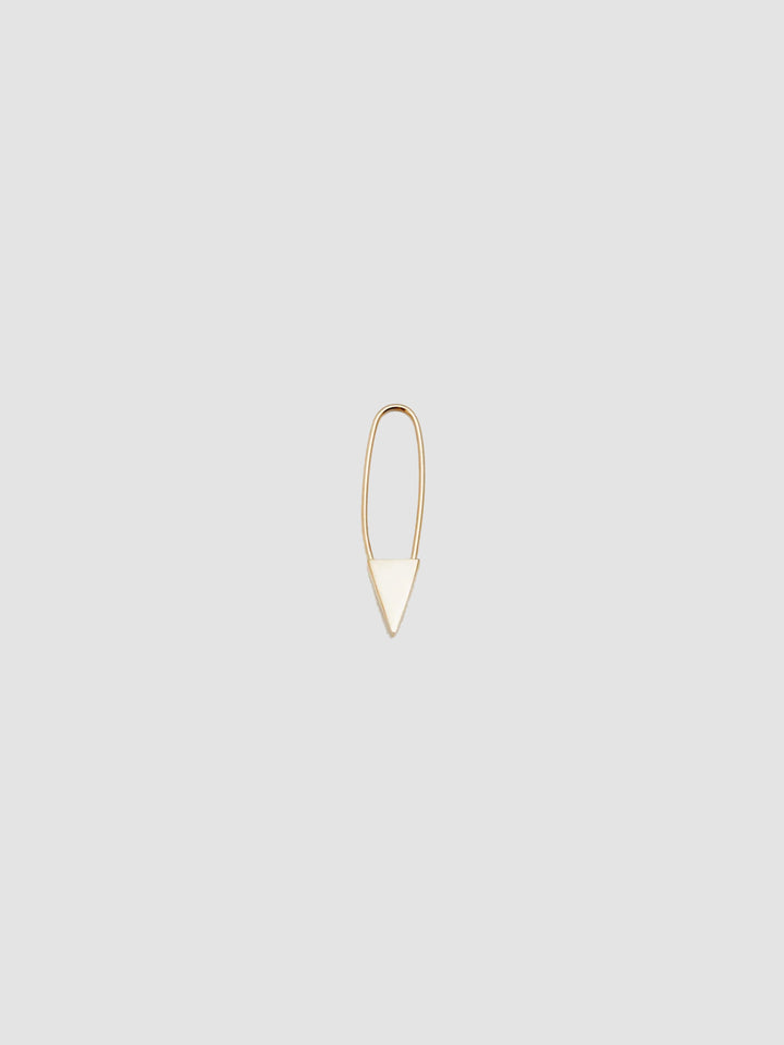 Triangle Safety Pin Earring pictured on light grey background.