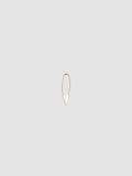 Mini Triangle Safety Pin Earring in Yellow Gold, light grey background.