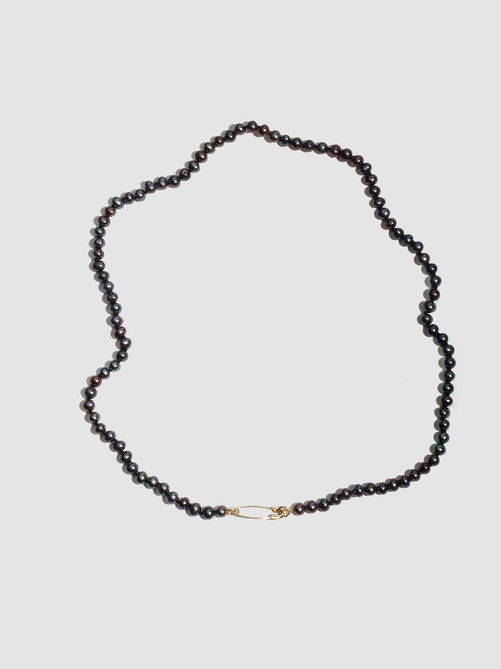 Black Pearl Safety Pin Necklace