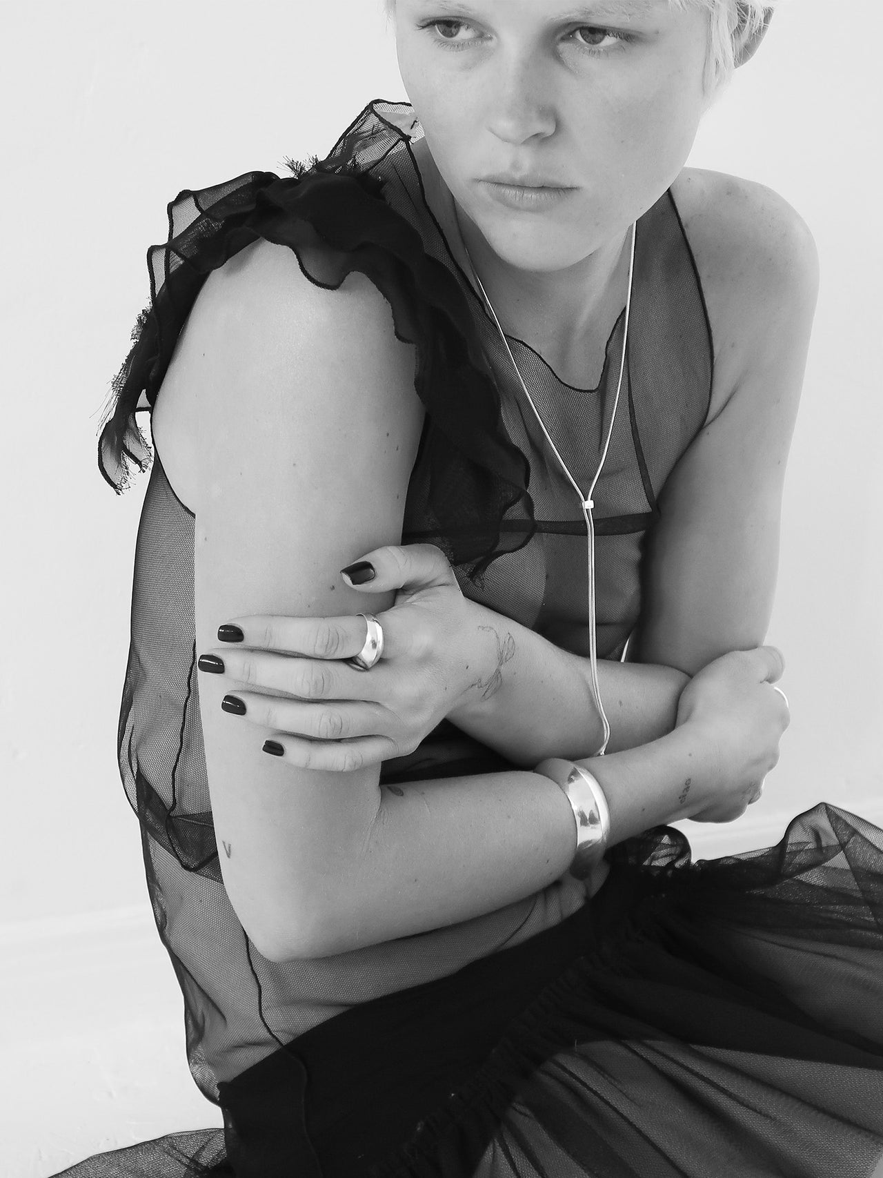 Sterling Silver Bolo Pendant Necklace pictured on model. 