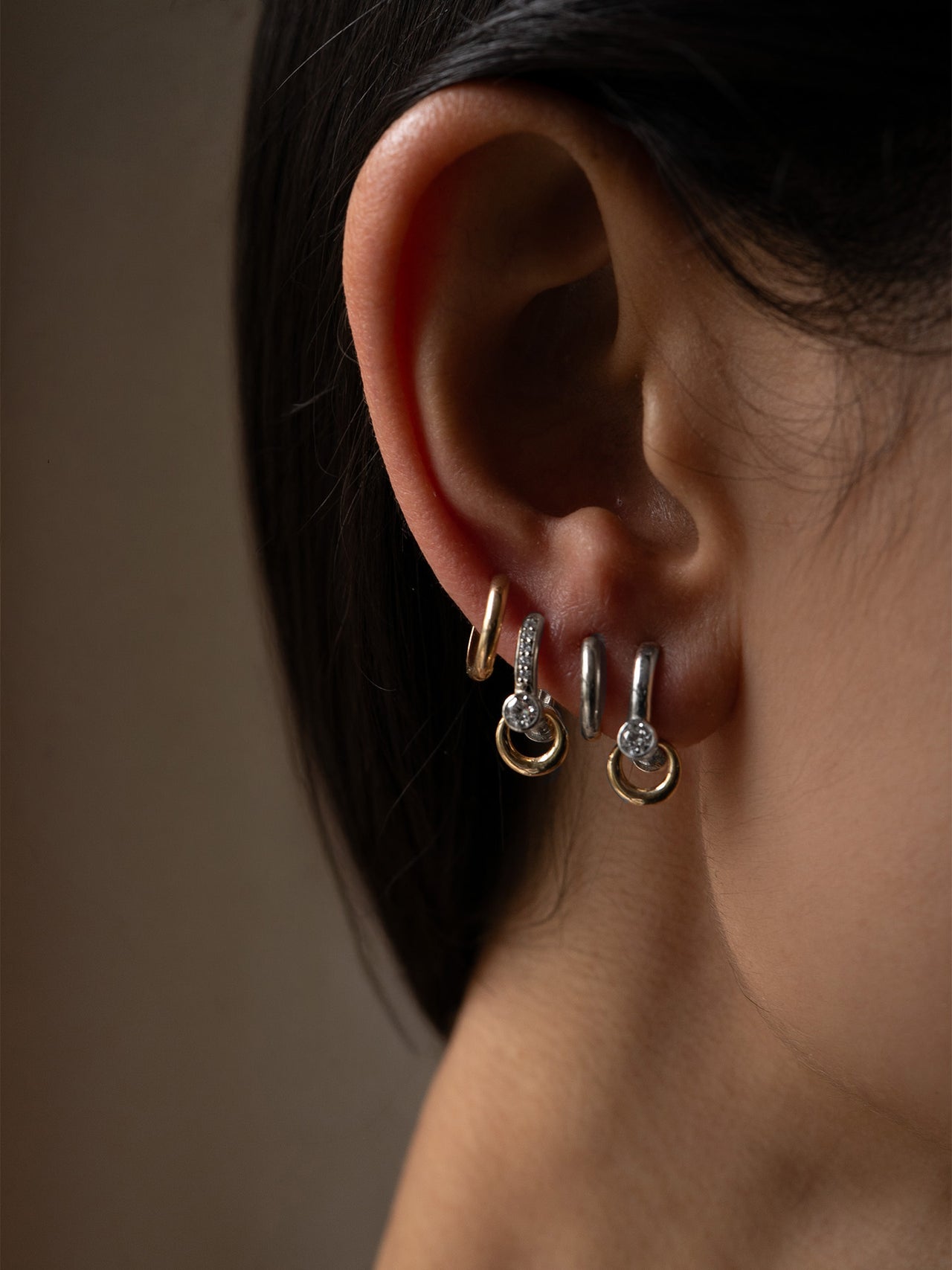 Pierced Duo Gemstone Pave Barbell Huggies