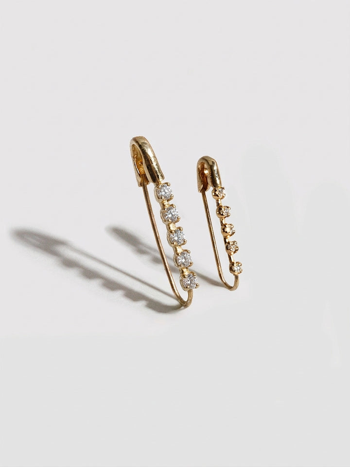 Mini Diamond Prong Safety Pin Earring