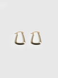 14kt Yellow Gold Hoops Trifecta Hoops pictured on light grey background. 