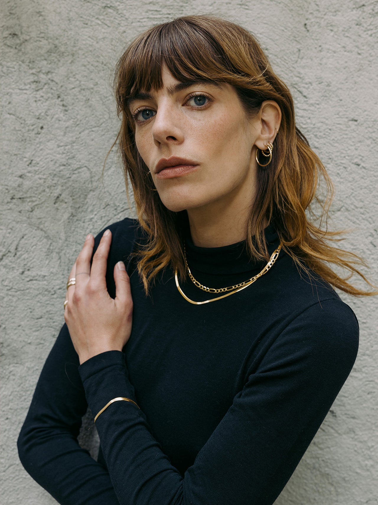 Vermeil Herringbone Necklace pictured on model. 