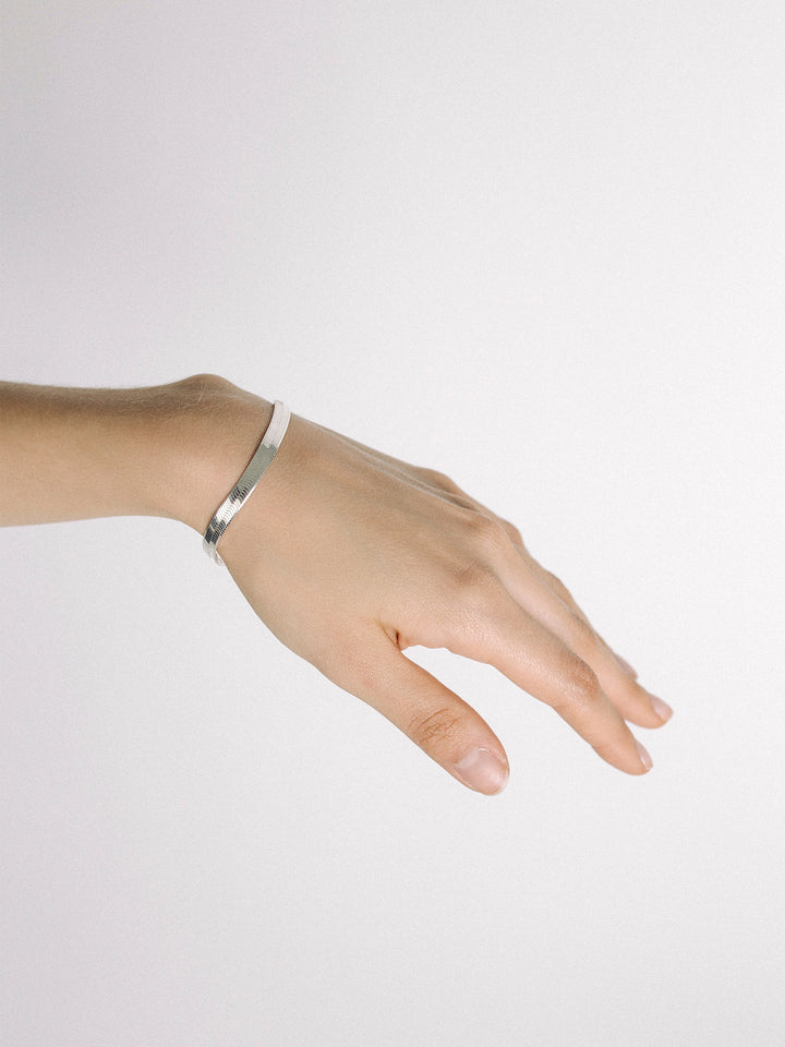 XL Sterling Silver Herringbone Bracelet styled on model