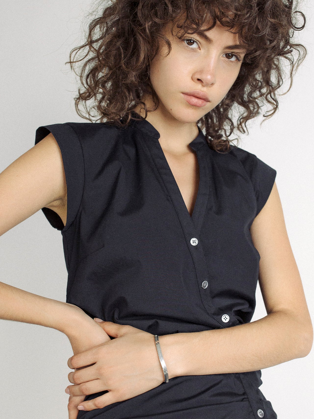 XL Sterling Silver Herringbone Bracelet styled on model