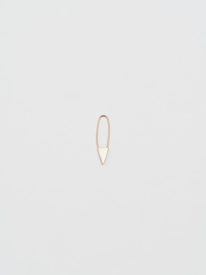 Mini Triangle Safety Pin Earring in Rose Gold, light grey background.