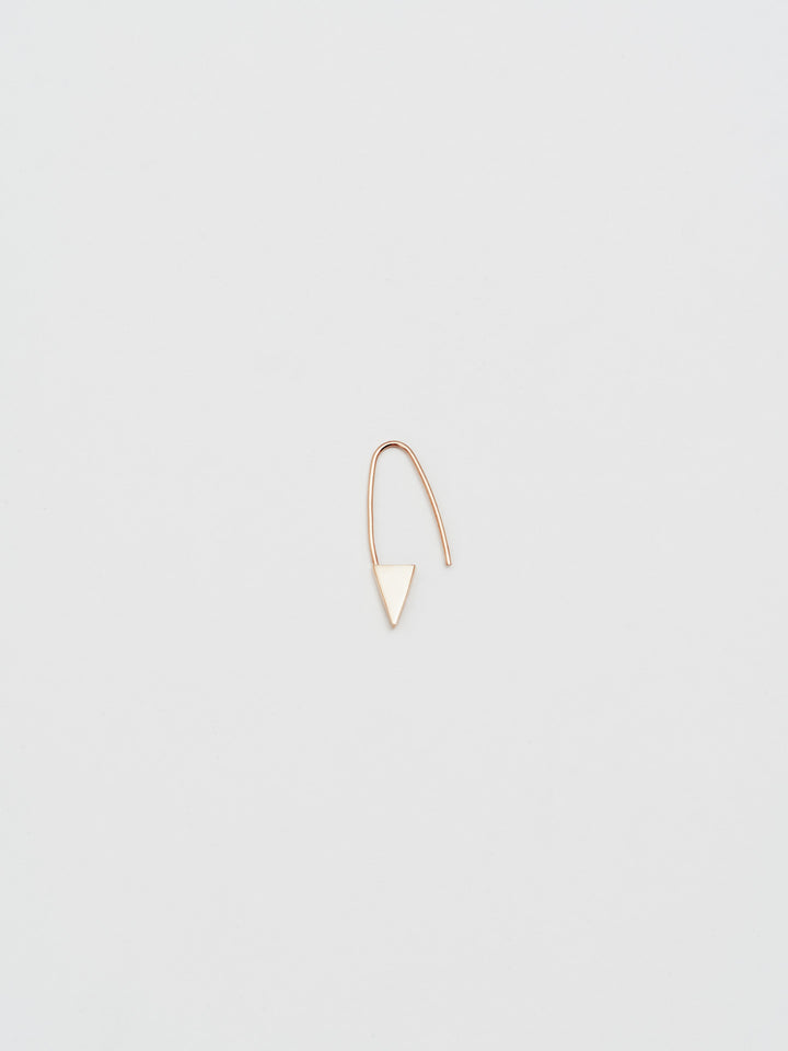 Mini Triangle Safety Pin Earring in Rose Gold, light grey background.