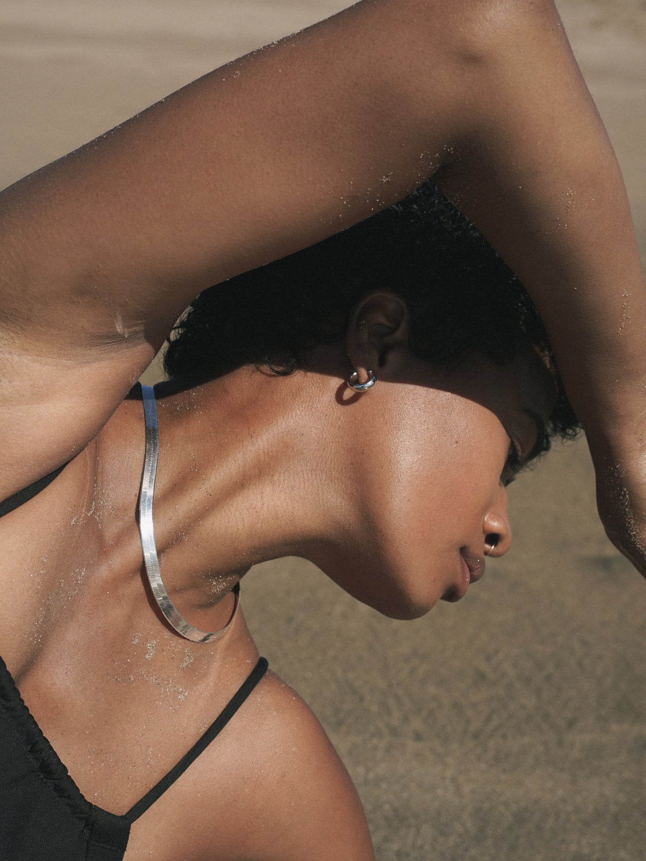 XL Sterling Silver Herringbone Necklace shot on model