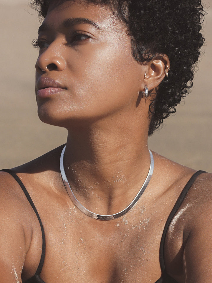 XL Sterling Silver Herringbone Necklace shot on model