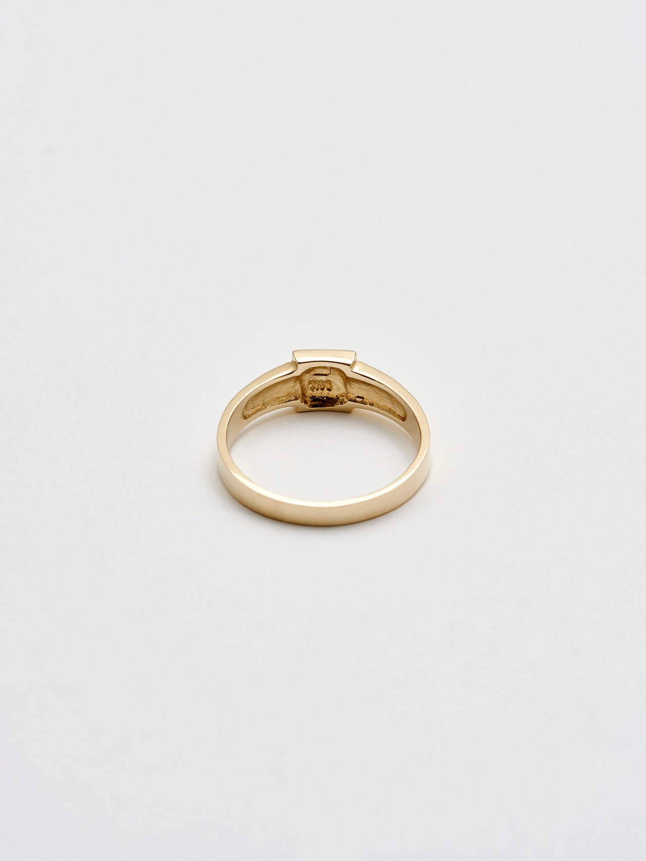 Back Shot of Mini Square ID Ring: 14kt Yellow Gold Ring with a 5mm Square ID Face and a 3.5mm to 2mm Tapered Band