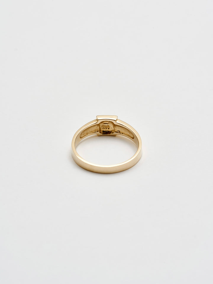 Back Shot of Mini Square ID Ring: 14kt Yellow Gold Ring with a 5mm Square ID Face and a 3.5mm to 2mm Tapered Band