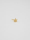 Marijuana Leaf 14kt Yellow Gold Stud shot on white background