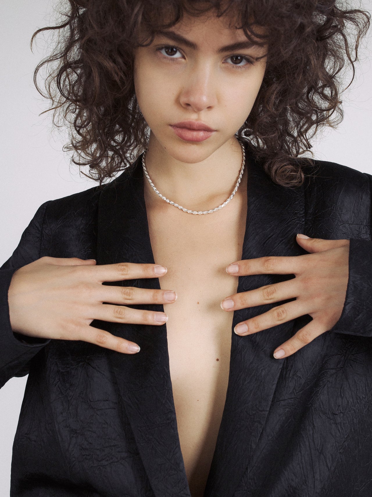 Sterling Silver Industrial Rope Chain shot on model
