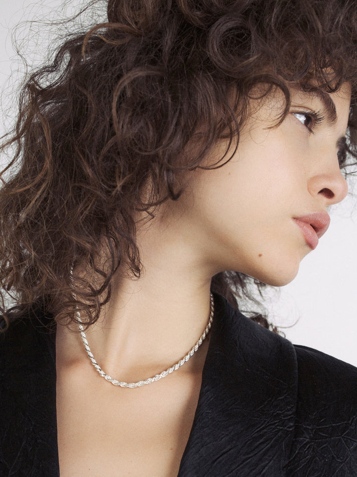 Sterling Silver Industrial Rope Chain shot on model